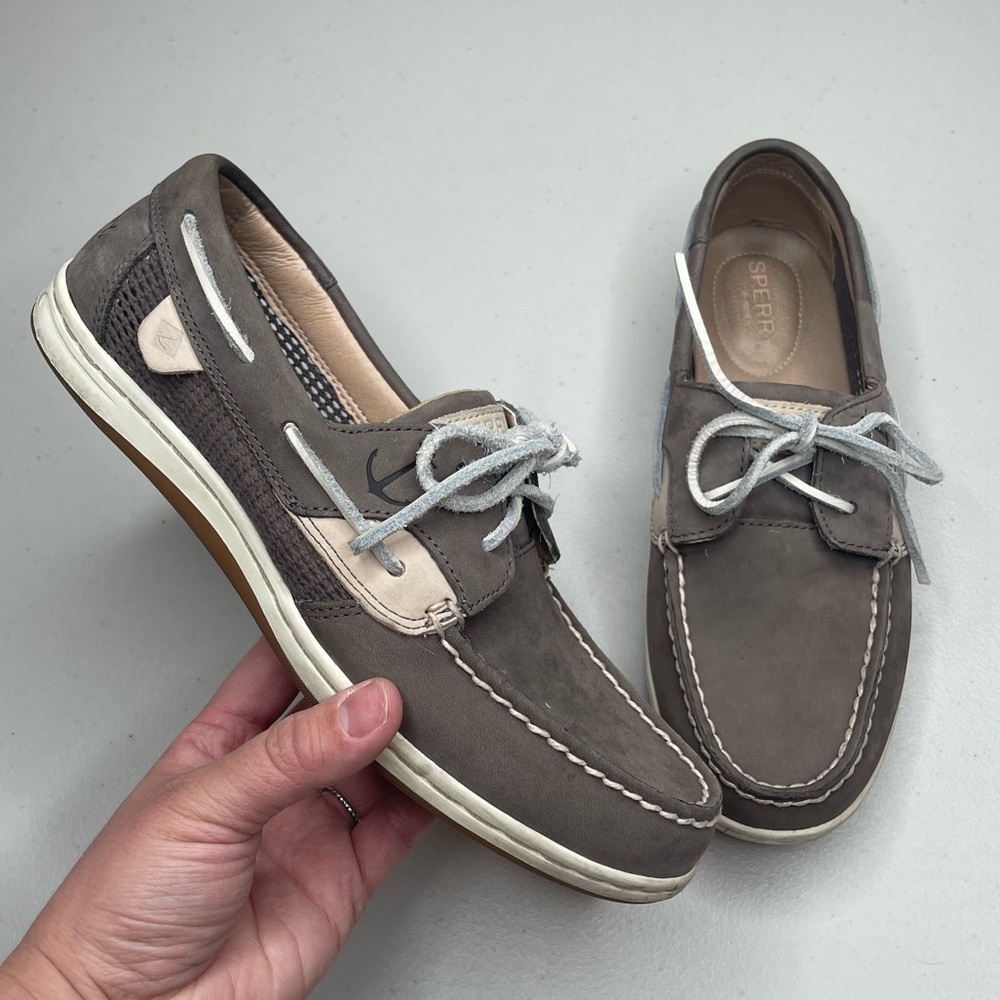 Sperry Koifish Gray Leather Mesh Boat Shoes SZ 7.5